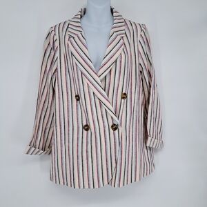 Anthropologie Dolan Anna Double Breasted Striped Linen Blazer Size Small‎ NEW
